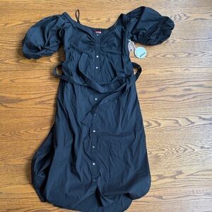 Staud NWT Black Puff Sleeve Button-Down Dress